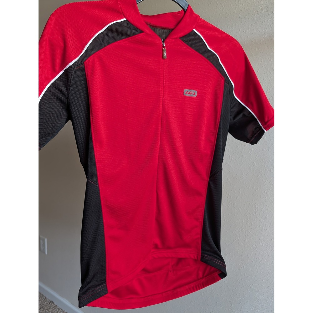 Louis Garneau Mens Red Black Quarter Zip Short Sleeve Cycling Jersey Pocketed